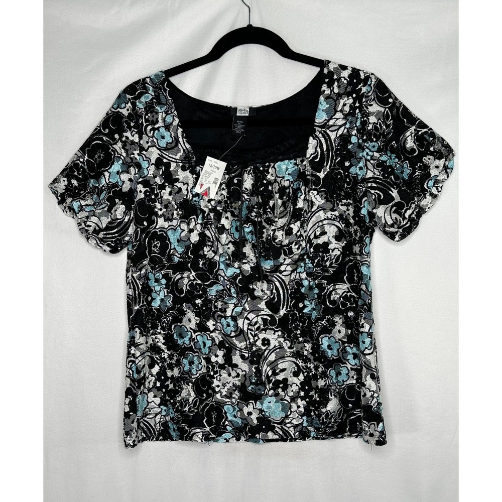 Studio 1940 NWT Seaside Breeze Floral Lace Blouse Black Blue Plus  Y2K  18/20W